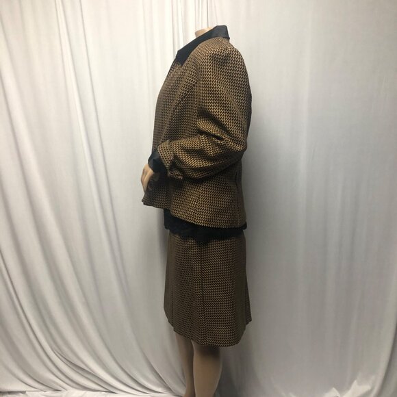 Sag Harbor Two Piece Suit Womens Size 16 Black Brown Open Front Jacket Skirt - Picture 4 of 10